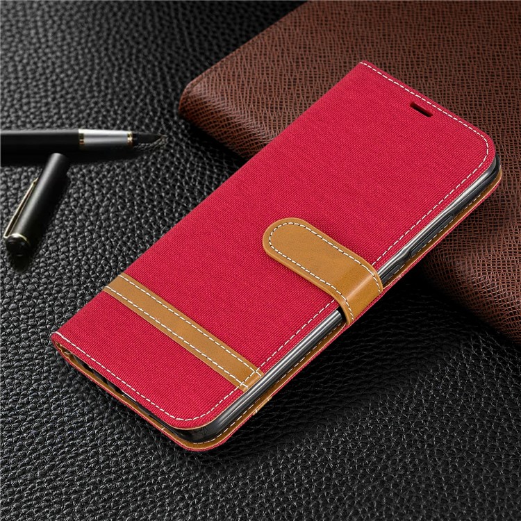 Assorted Color Jeans Cloth Leather Wallet Shell for Xiaomi Redmi Note 8 - Red-7