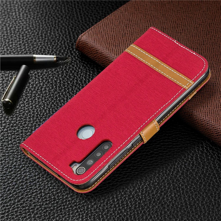 Assorted Color Jeans Cloth Leather Wallet Shell for Xiaomi Redmi Note 8 - Red-8