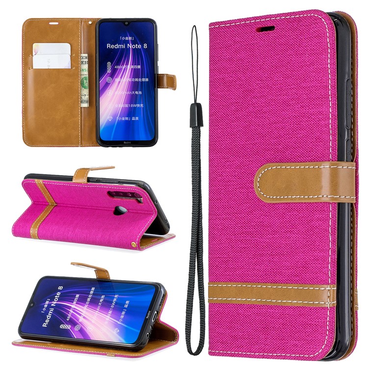 Assorted Color Jeans Cloth Leather Wallet Shell for Xiaomi Redmi Note 8 - Rose-1