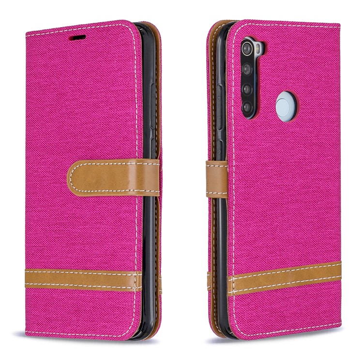Assorted Color Jeans Cloth Leather Wallet Shell for Xiaomi Redmi Note 8 - Rose-4
