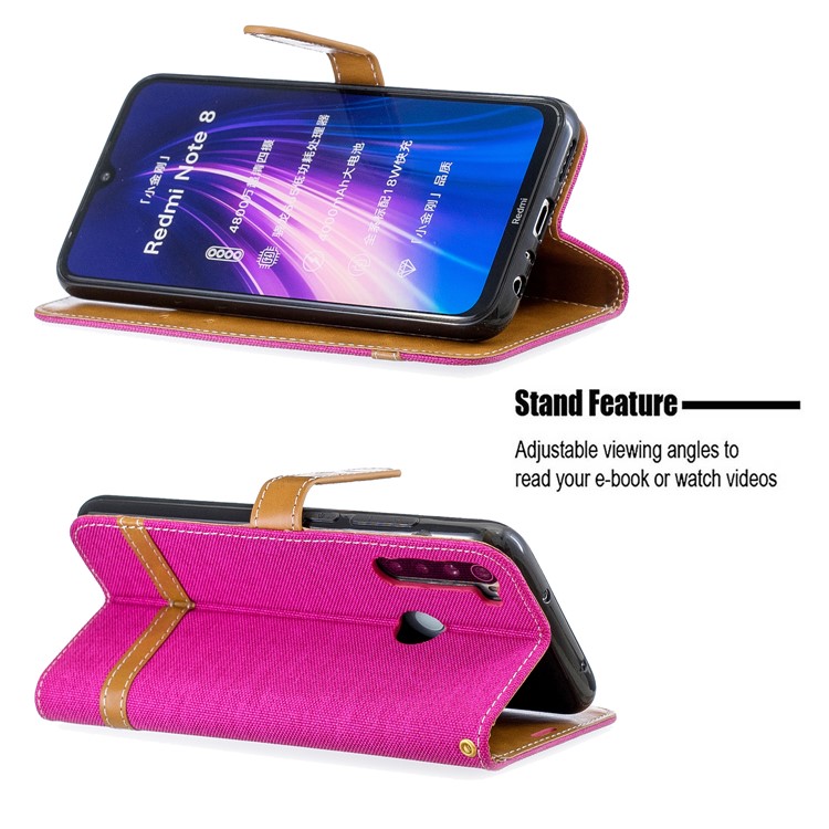 Assorted Color Jeans Cloth Leather Wallet Shell for Xiaomi Redmi Note 8 - Rose-5