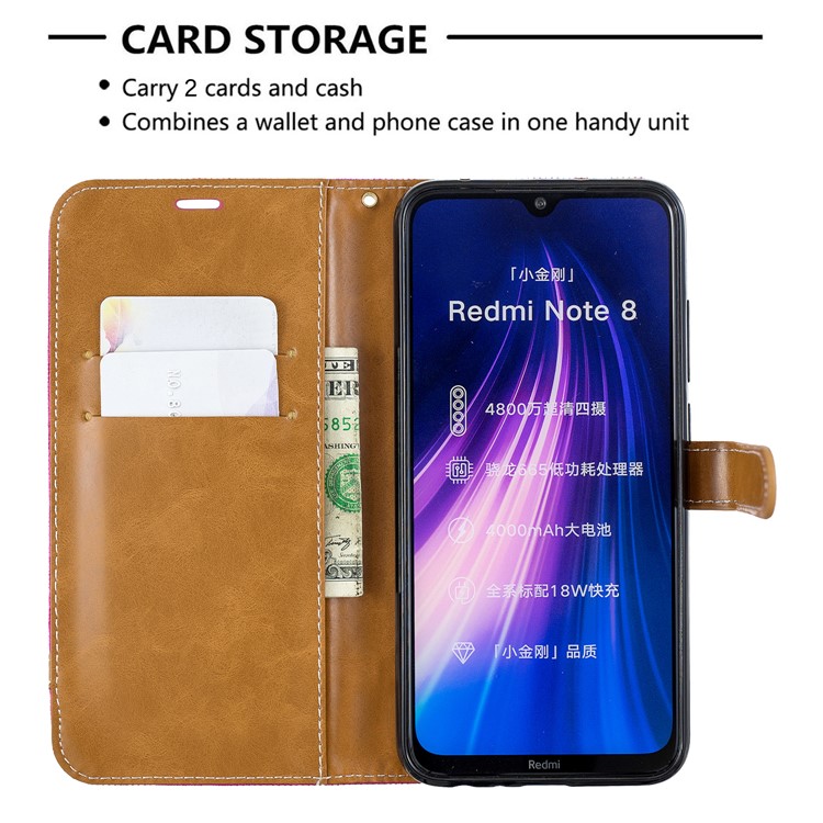 Assorted Color Jeans Cloth Leather Wallet Shell for Xiaomi Redmi Note 8 - Rose-6
