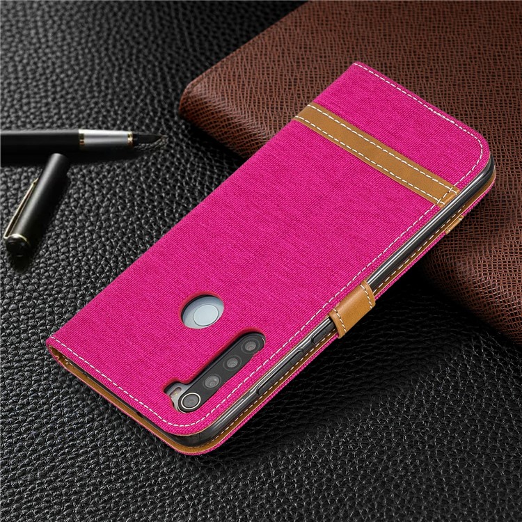 Assorted Color Jeans Cloth Leather Wallet Shell for Xiaomi Redmi Note 8 - Rose-8