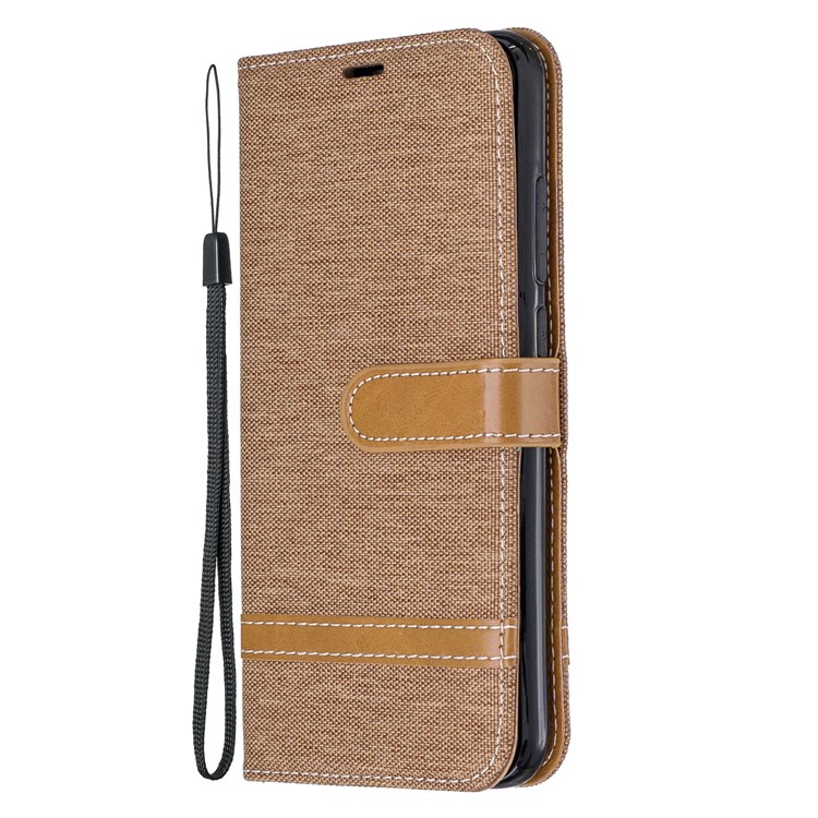 Couleur de Couleur Assortie Coque de Portefeuille en Cuir en Tissu Pour Xiaomi Redmi Note 8 - Brun