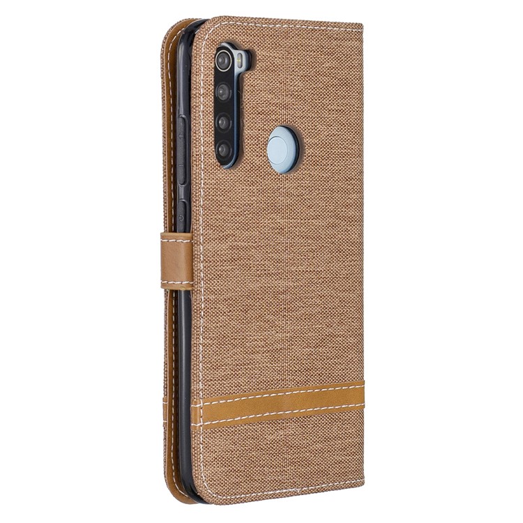 Couleur de Couleur Assortie Coque de Portefeuille en Cuir en Tissu Pour Xiaomi Redmi Note 8 - Brun