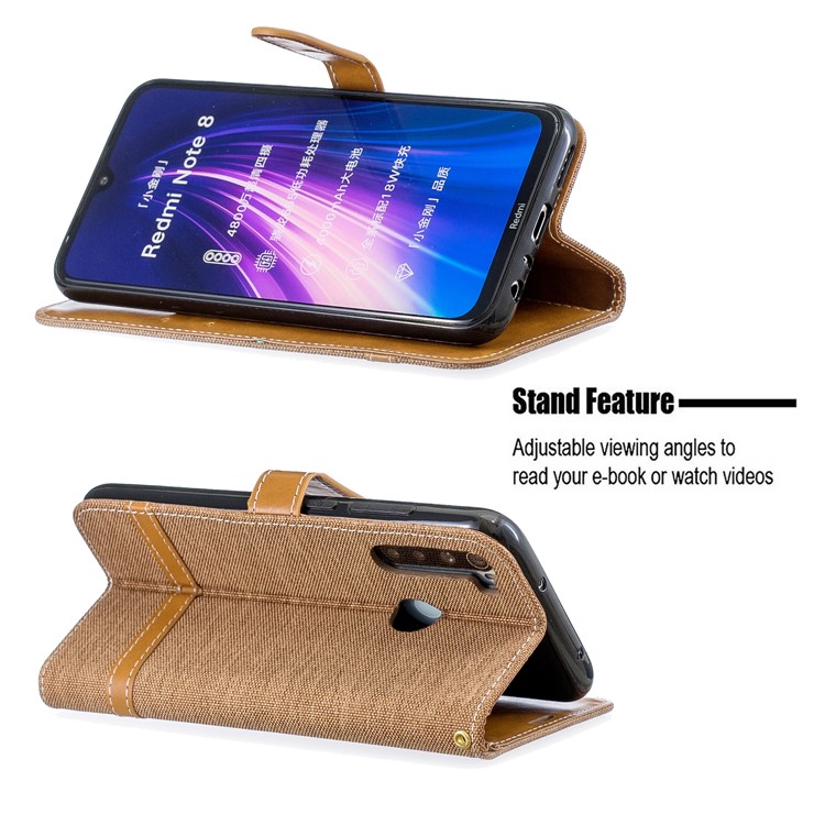 Assorted Color Jeans Cloth Leather Wallet Shell for Xiaomi Redmi Note 8 - Brown-5