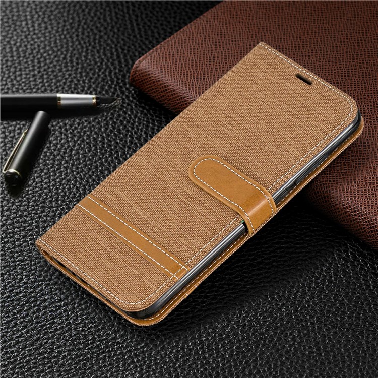 Couleur de Couleur Assortie Coque de Portefeuille en Cuir en Tissu Pour Xiaomi Redmi Note 8 - Brun