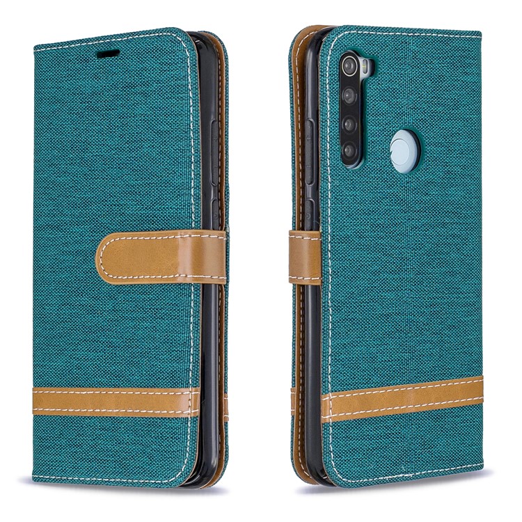 Assorted Color Jeans Cloth Leather Wallet Shell for Xiaomi Redmi Note 8 - Green-4