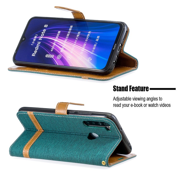 Assorted Color Jeans Cloth Leather Wallet Shell for Xiaomi Redmi Note 8 - Green-5