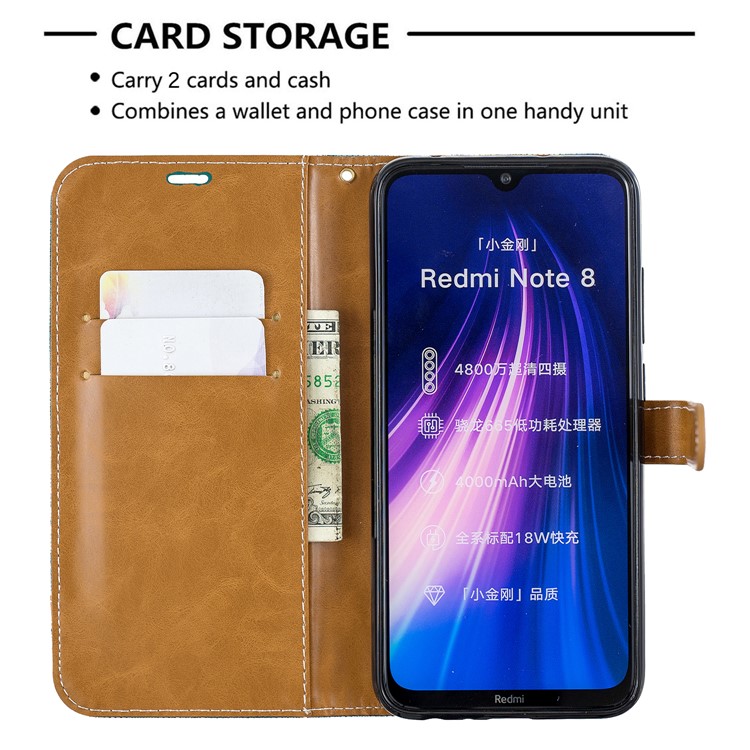 Assorted Color Jeans Cloth Leather Wallet Shell for Xiaomi Redmi Note 8 - Green-6
