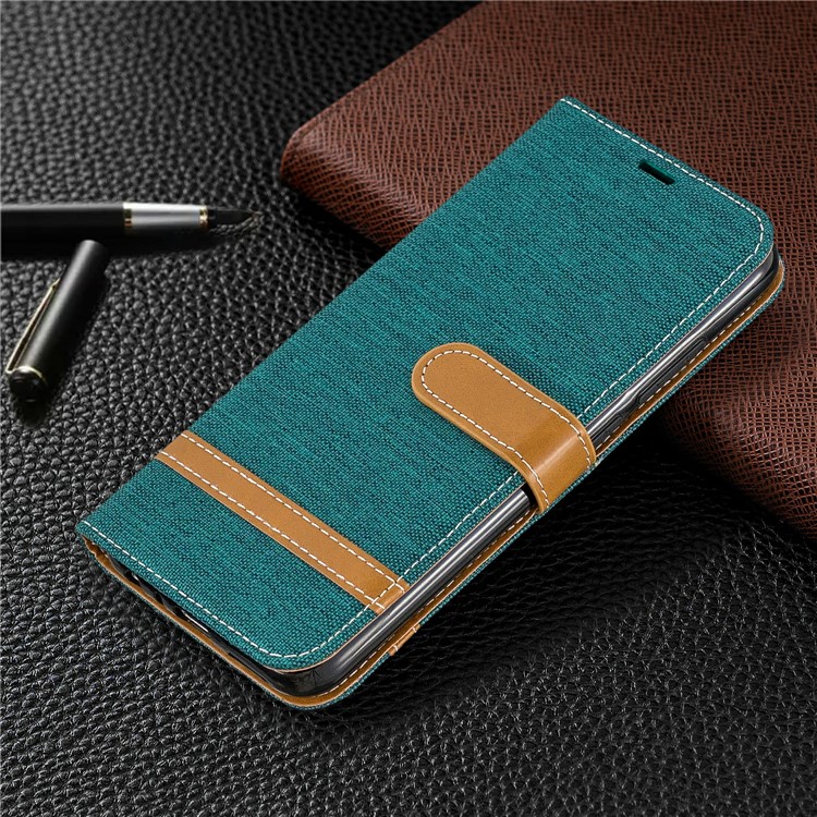 Assorted Color Jeans Cloth Leather Wallet Shell for Xiaomi Redmi Note 8 - Green-7