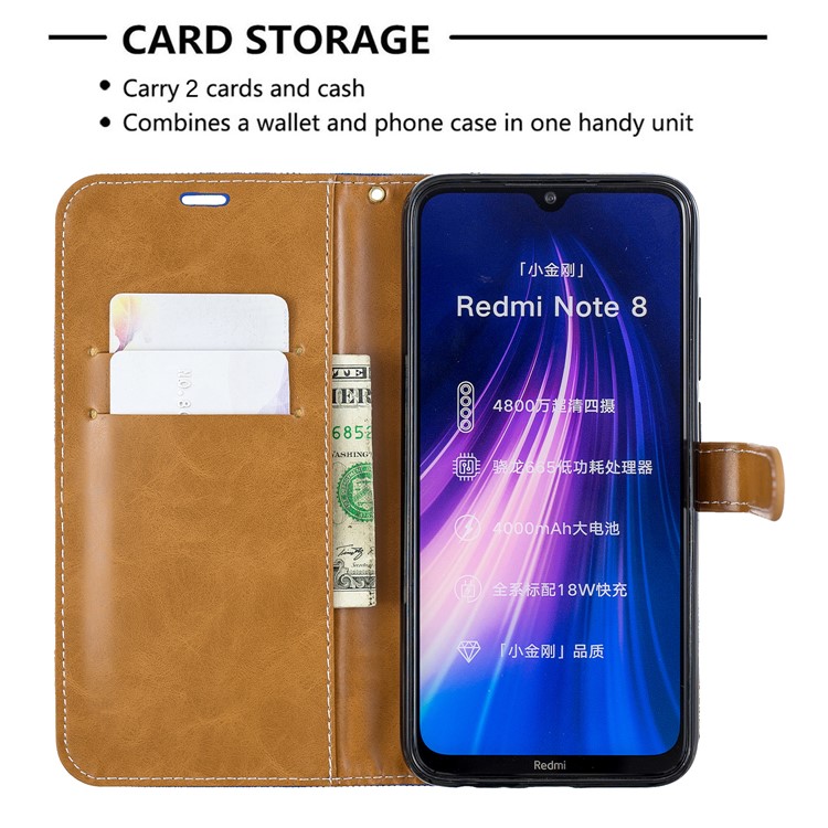 Assorted Color Jeans Cloth Leather Wallet Shell for Xiaomi Redmi Note 8 - Baby Blue-6