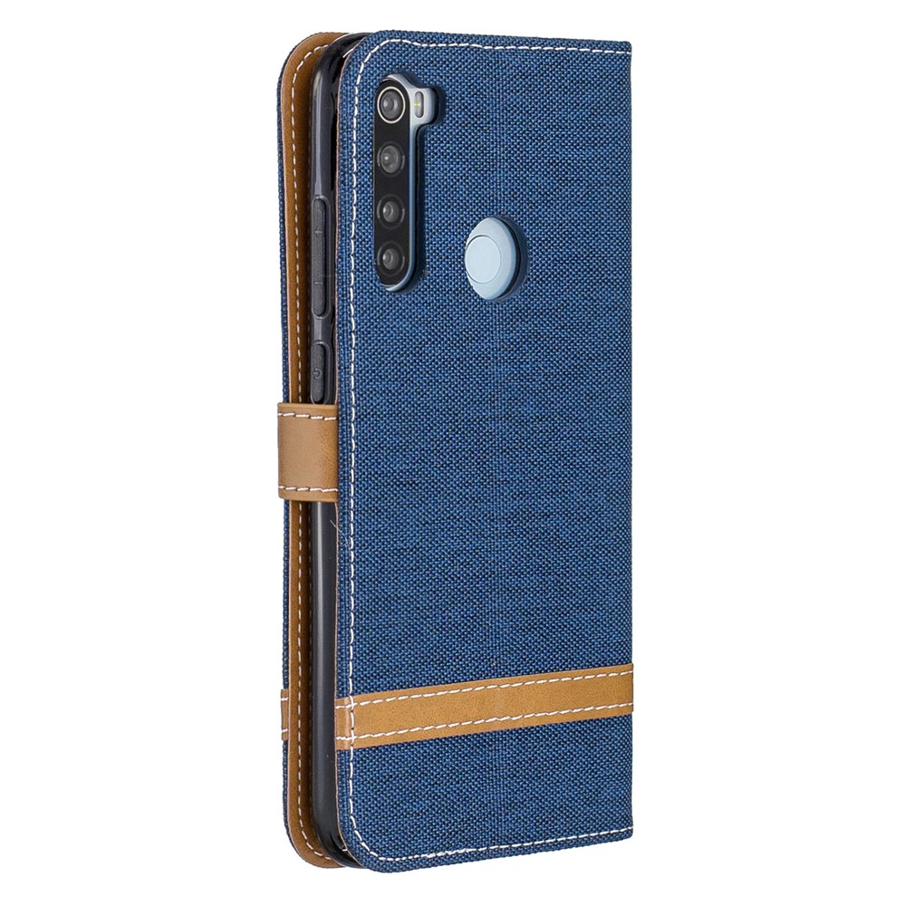 Assorted Color Jeans Cloth Leather Wallet Shell for Xiaomi Redmi Note 8 - Dark Blue-3