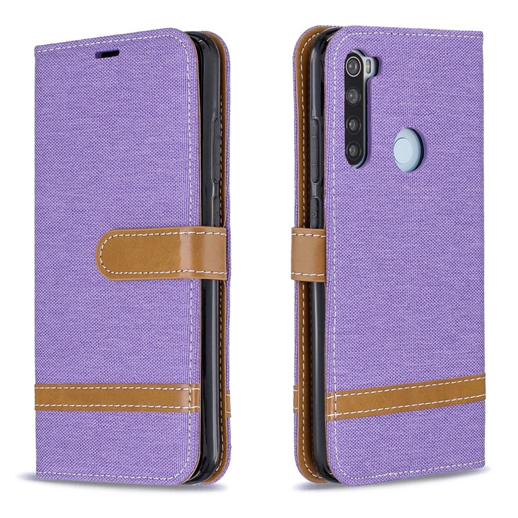Assorted Color Jeans Cloth Leather Wallet Shell for Xiaomi Redmi Note 8 - Purple-4