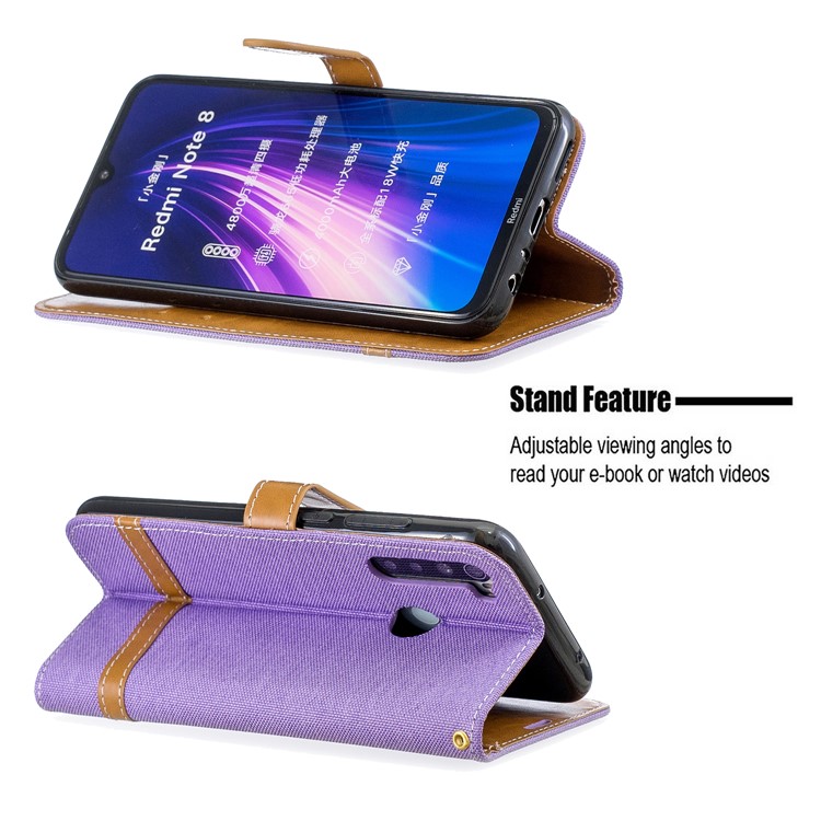 Assorted Color Jeans Cloth Leather Wallet Shell for Xiaomi Redmi Note 8 - Purple-5