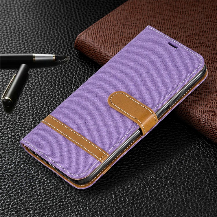 Assorted Color Jeans Cloth Leather Wallet Shell for Xiaomi Redmi Note 8 - Purple-7