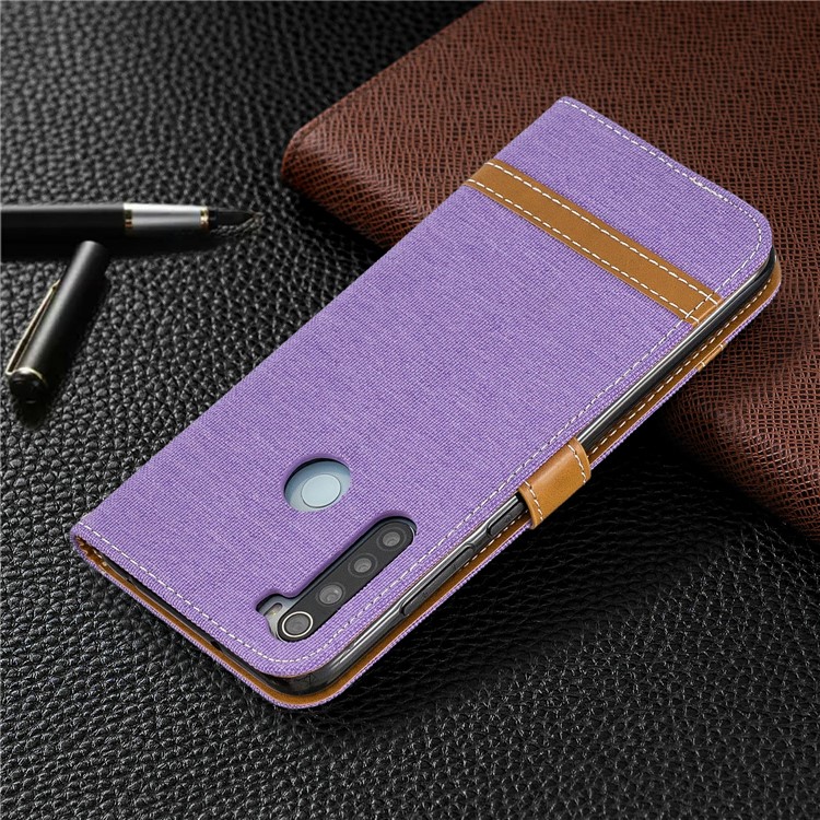 Assorted Color Jeans Cloth Leather Wallet Shell for Xiaomi Redmi Note 8 - Purple-8