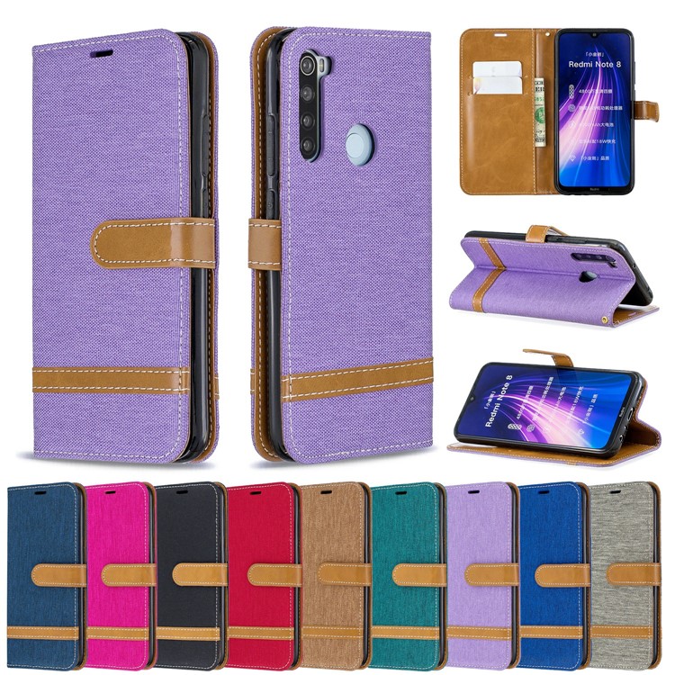 Assorted Color Jeans Cloth Leather Wallet Shell for Xiaomi Redmi Note 8 - Purple-9