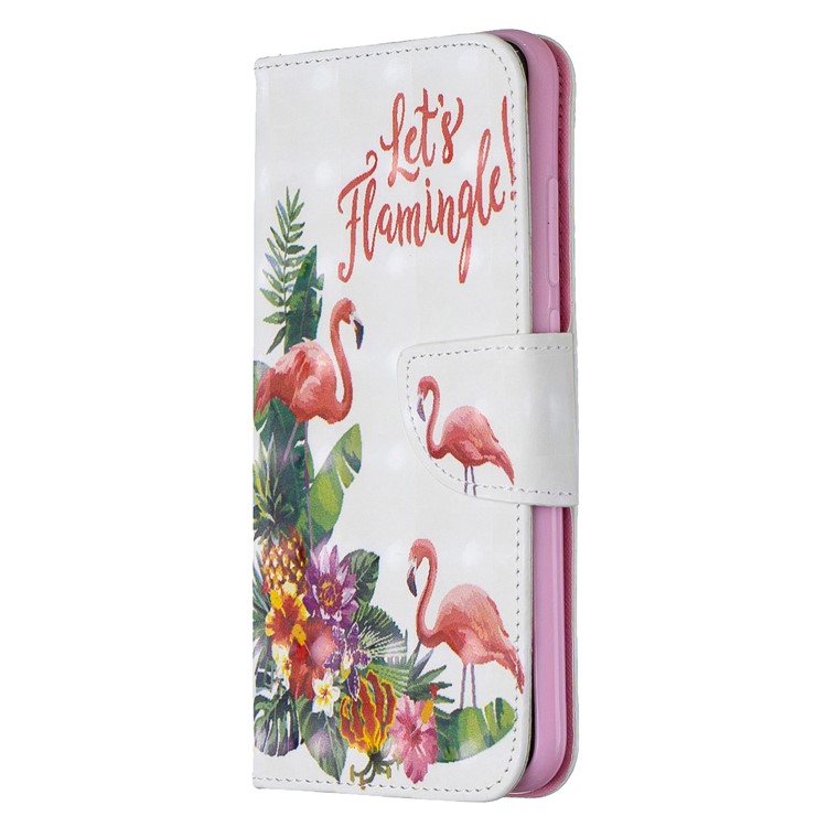 Light Spot Decor Pattern Printing Wallet Leather Phone Cover with Strap for Xiaomi Redmi Note 8 - Flamingos-2