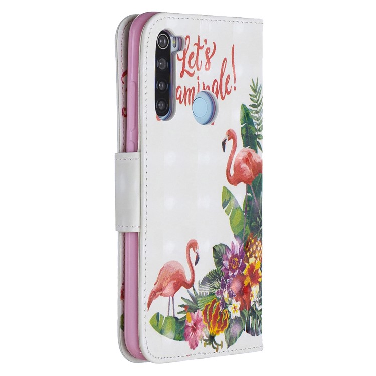 Light Spot Decor Pattern Printing Wallet Leather Phone Cover with Strap for Xiaomi Redmi Note 8 - Flamingos-3