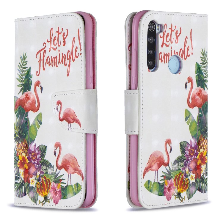 Light Spot Decor Pattern Printing Wallet Leather Phone Cover with Strap for Xiaomi Redmi Note 8 - Flamingos-4