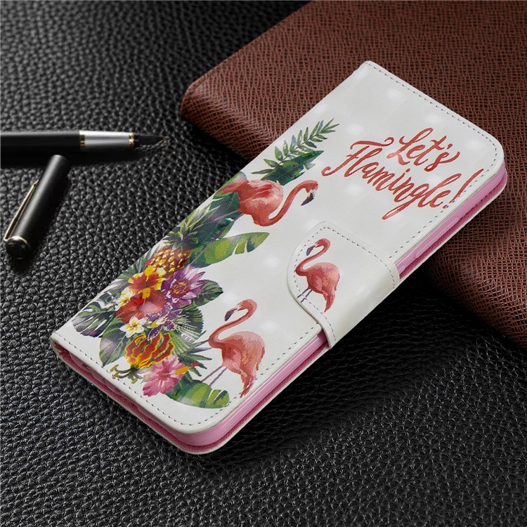 Light Spot Decor Pattern Printing Wallet Leather Phone Cover with Strap for Xiaomi Redmi Note 8 - Flamingos-7