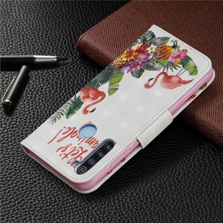 Light Spot Decor Pattern Printing Wallet Leather Phone Cover with Strap for Xiaomi Redmi Note 8 - Flamingos-8