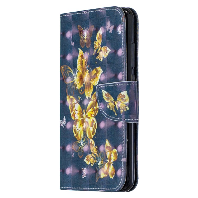 Light Spot Decor Pattern Printing Wallet Leather Phone Cover with Strap for Xiaomi Redmi Note 8 - Gold Butterflies-2