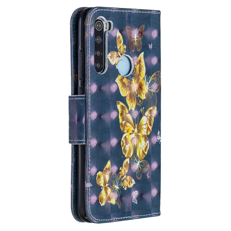 Light Spot Decor Pattern Printing Wallet Leather Phone Cover with Strap for Xiaomi Redmi Note 8 - Gold Butterflies-3