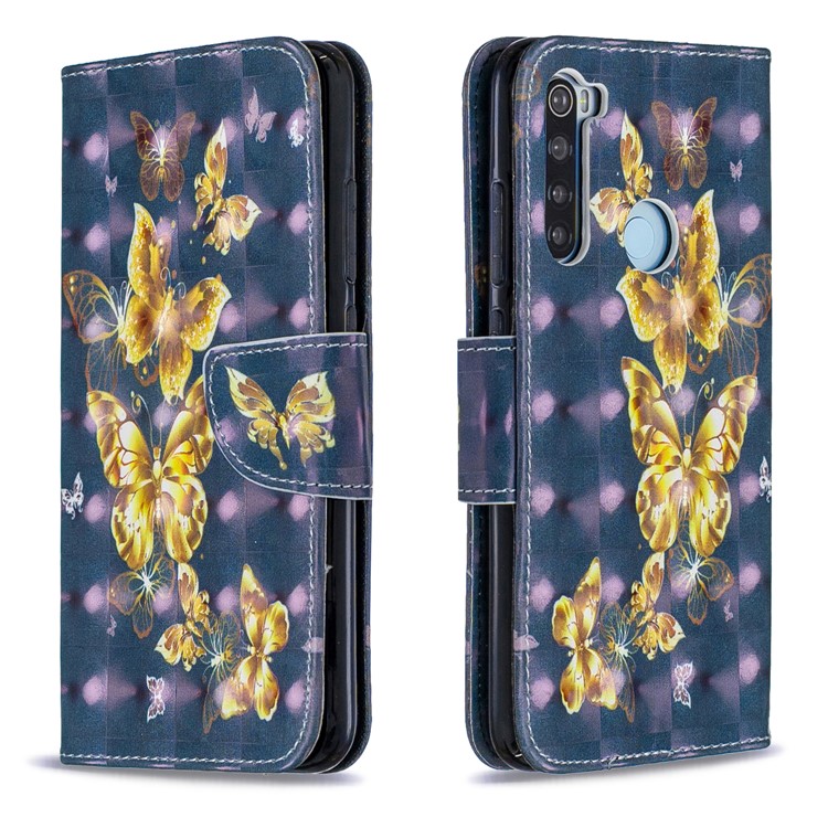 Light Spot Decor Pattern Printing Wallet Leather Phone Cover with Strap for Xiaomi Redmi Note 8 - Gold Butterflies-4