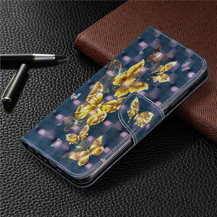 Light Spot Decor Pattern Printing Wallet Leather Phone Cover with Strap for Xiaomi Redmi Note 8 - Gold Butterflies-7