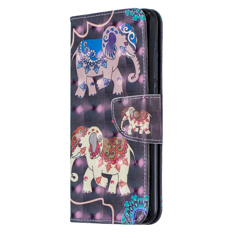 Light Spot Decor Pattern Printing Wallet Leather Phone Cover with Strap for Xiaomi Redmi Note 8 - Elephants-2