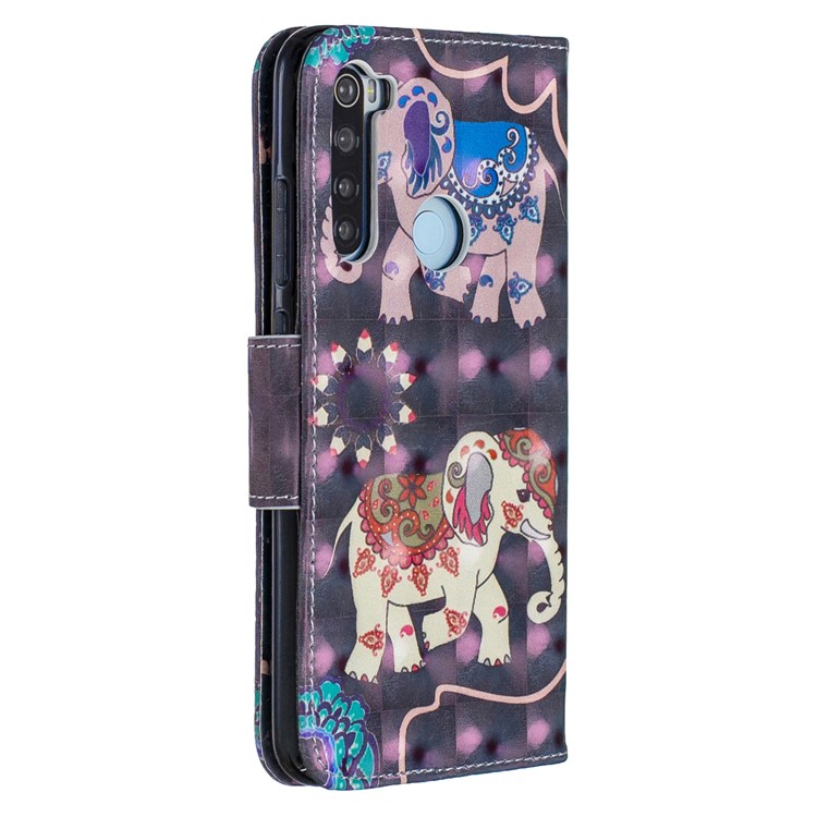 Light Spot Decor Pattern Printing Wallet Leather Phone Cover with Strap for Xiaomi Redmi Note 8 - Elephants-3
