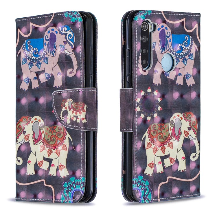 Light Spot Decor Pattern Printing Wallet Leather Phone Cover with Strap for Xiaomi Redmi Note 8 - Elephants-4