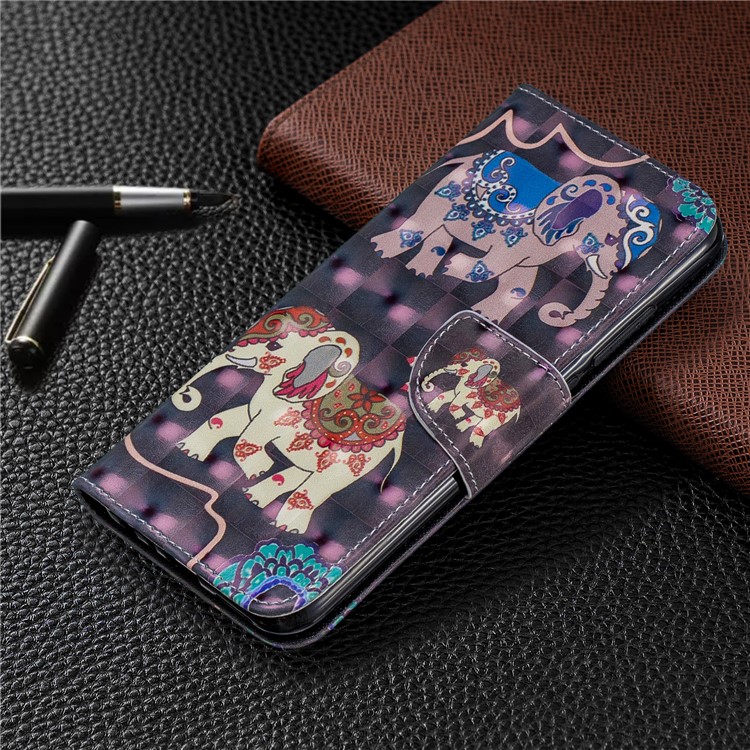 Light Spot Decor Pattern Printing Wallet Leather Phone Cover with Strap for Xiaomi Redmi Note 8 - Elephants-7