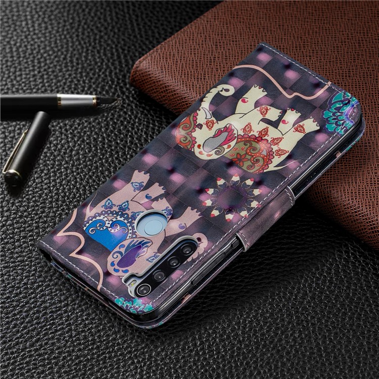 Light Spot Decor Pattern Printing Wallet Leather Phone Cover with Strap for Xiaomi Redmi Note 8 - Elephants-8