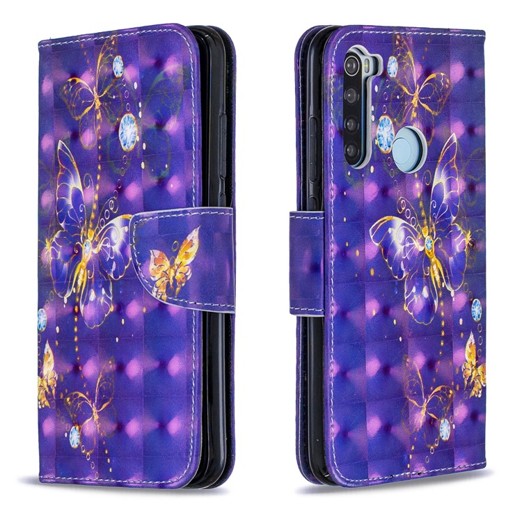 Light Spot Decor Pattern Printing Wallet Leather Phone Cover with Strap for Xiaomi Redmi Note 8 - Crystal Butterflies-4