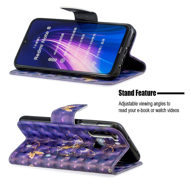 Light Spot Decor Pattern Printing Wallet Leather Phone Cover with Strap for Xiaomi Redmi Note 8 - Crystal Butterflies-5