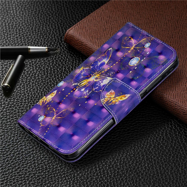 Light Spot Decor Pattern Printing Wallet Leather Phone Cover with Strap for Xiaomi Redmi Note 8 - Crystal Butterflies-7
