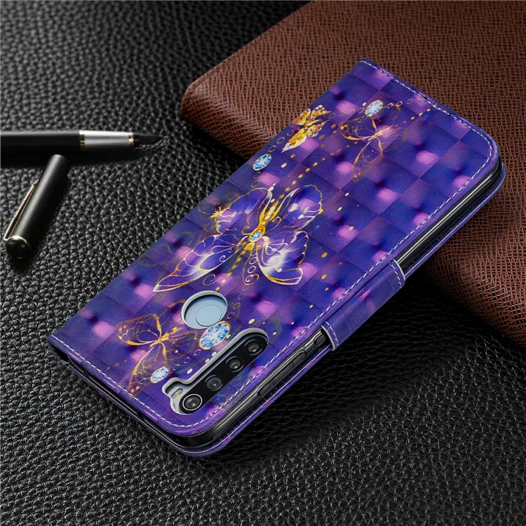 Light Spot Decor Pattern Printing Wallet Leather Phone Cover with Strap for Xiaomi Redmi Note 8 - Crystal Butterflies-8