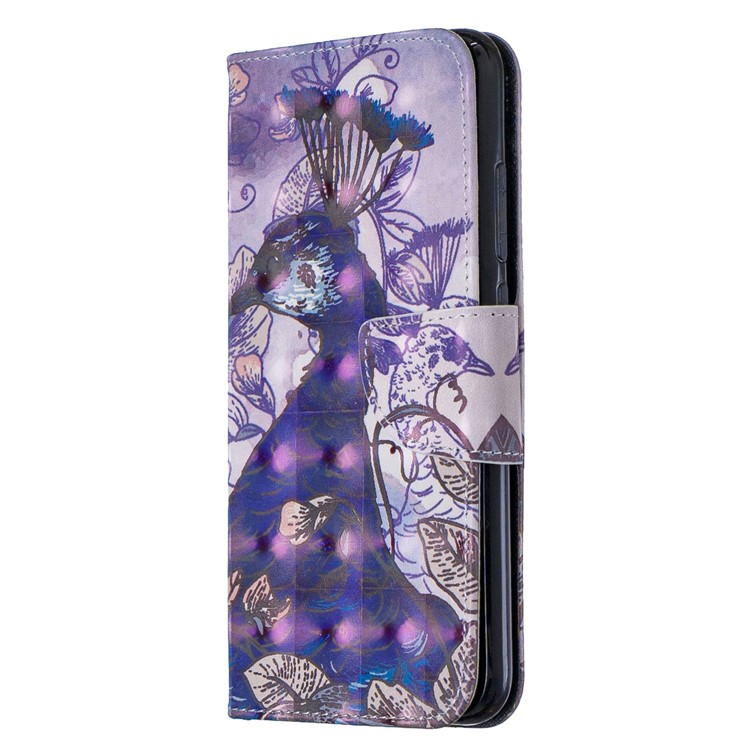 Light Spot Decor Pattern Printing Wallet Leather Phone Cover with Strap for Xiaomi Redmi Note 8 - Peacock-2