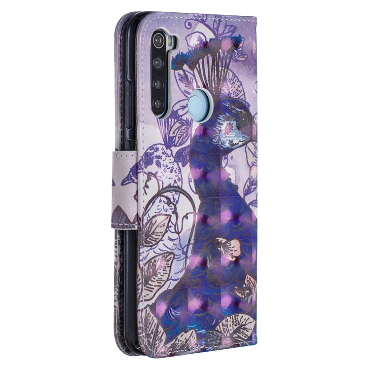 Light Spot Decor Pattern Printing Wallet Leather Phone Cover with Strap for Xiaomi Redmi Note 8 - Peacock-3