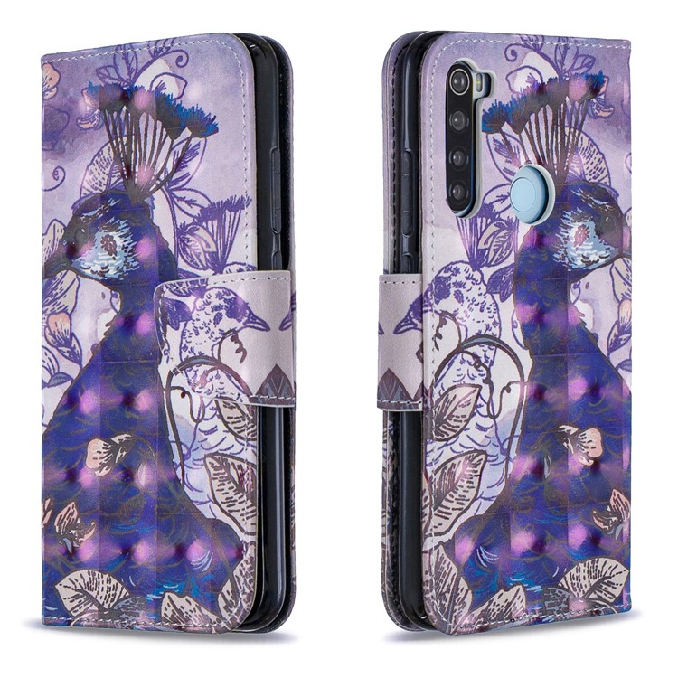 Light Spot Decor Pattern Printing Wallet Leather Phone Cover with Strap for Xiaomi Redmi Note 8 - Peacock-4
