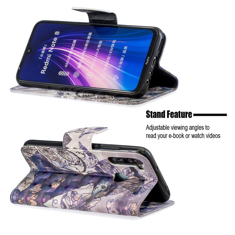 Light Spot Decor Pattern Printing Wallet Leather Phone Cover with Strap for Xiaomi Redmi Note 8 - Peacock-5
