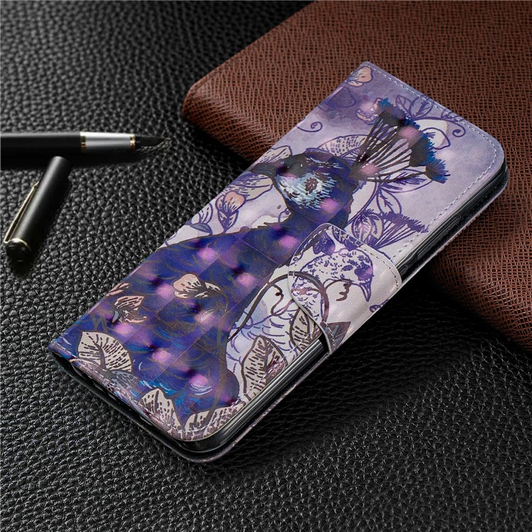 Light Spot Decor Pattern Printing Wallet Leather Phone Cover with Strap for Xiaomi Redmi Note 8 - Peacock-7