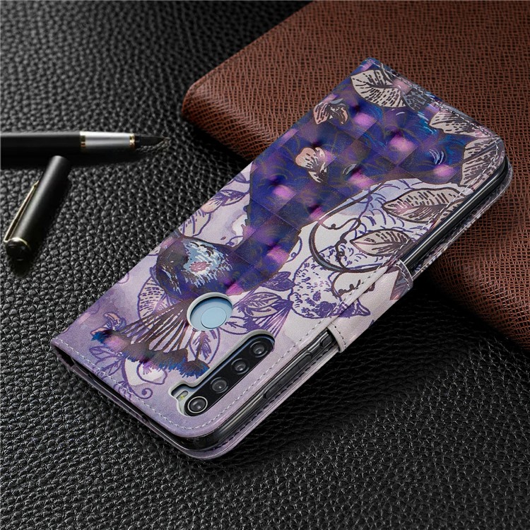 Light Spot Decor Pattern Printing Wallet Leather Phone Cover with Strap for Xiaomi Redmi Note 8 - Peacock-8