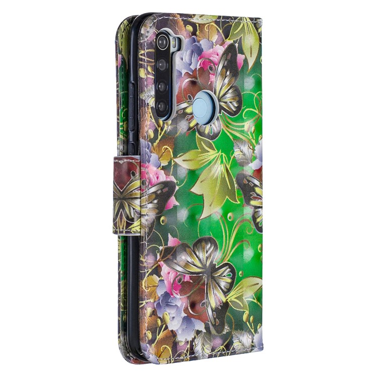 Light Spot Decor Pattern Printing Wallet Leather Phone Cover with Strap for Xiaomi Redmi Note 8 - Black Butterflies-3