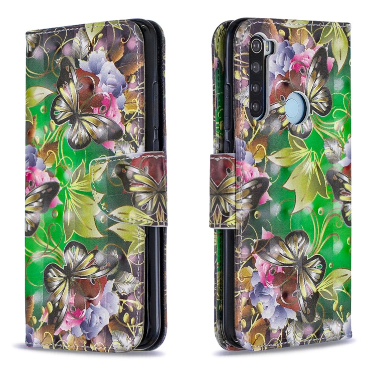 Light Spot Decor Pattern Printing Wallet Leather Phone Cover with Strap for Xiaomi Redmi Note 8 - Black Butterflies-4