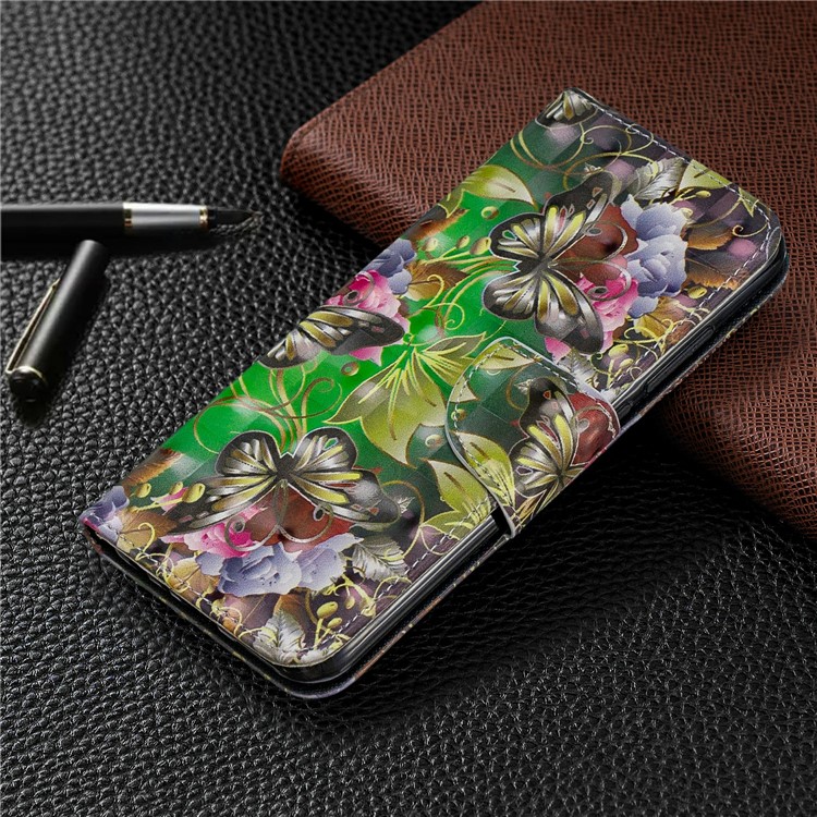 Light Spot Decor Pattern Printing Wallet Leather Phone Cover with Strap for Xiaomi Redmi Note 8 - Black Butterflies-7