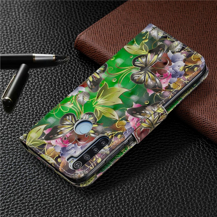 Light Spot Decor Pattern Printing Wallet Leather Phone Cover with Strap for Xiaomi Redmi Note 8 - Black Butterflies-8